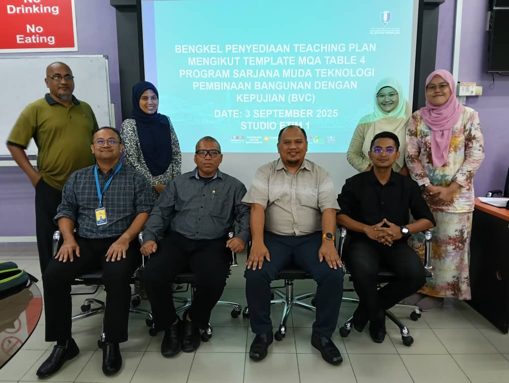 Bengkel Penyediaan Teaching Plan Mengikut Template MQA bagi Program Sarjana Muda Teknologi Pembinaan Bangunan (BVC), Fakulti Teknologi Kejuruteraan Awam, UMPSA yang diadakan pada 3 September 2025