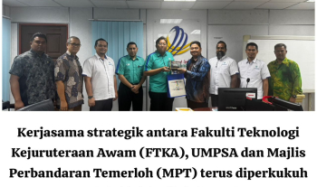 Kunjungan Fakulti Teknologi Kejuruteraan Awam UMPSA ke Majlis Perbandaran Temerloh bagi membuka ruang kolaborasi melalui inisiatif Living Lab, merangkumi pembangunan data lapangan, inovasi teknologi hijau dan keselamatan perbandaran pada 12 November 2025