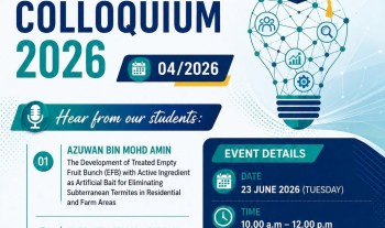 Faculty of Civil Engineering Technology, Universiti Malaysia Pahang Al-Sultan Abdullah Postgraduate Colloquium 4/2026 will be held on 23 June 2026 via online Ms Teams by FCET students - Azuwan Mohd Amin &amp; Ir. Ts. Zulkafli. Lecturers &amp; students are invited