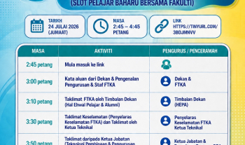 Hari Suai Kenal (HSK) bagi Program Diploma Kejuruteran Awam bagi Sesi Akademik 2026/2027 (Slot Pelajar Baharu Bersama Fakulti) Fakulti Teknologi Kejuruteraan Awam, UMPSA pada 23 Julai 2026 bertempat di Auditorium Perpustakaan UMPSA Kampus Gambang