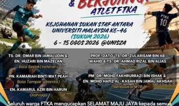 Selamat berjuang kepada atlet Fakulti Teknologi Kejuruteraan Awam, UMPSA yang akan bertanding di dalam Kejohanan Sukan Staf Antara Universiti Malaysia Ke-46 (SUKUM 2026) pada 6 hingga 15 Ogos 2026 yang bertempat di UnisZA, Terengganu