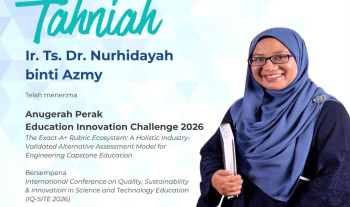 Setinggi-tinggi tahniah diucapkan kepada Ir. Ts. Dr. Nurhidayah Azmy atas kejayaan meraih Anugerah Perak (Silver Award) Education Innovation Challenge 2026 bersempena International Conference IQ-SITE 2026 yang telah diadakan pada 1 &amp; 2 September 2026